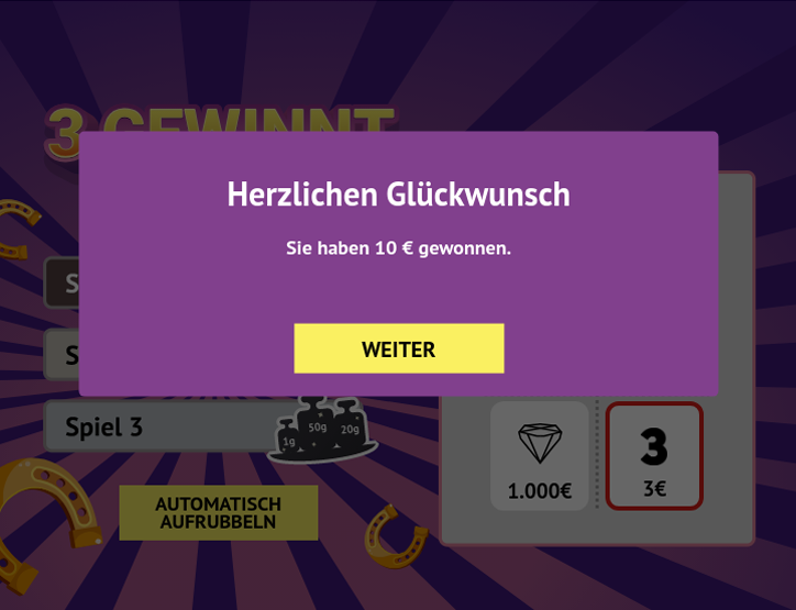 3 Gewinnt Rubbellos Gewinnbenachrichtigung